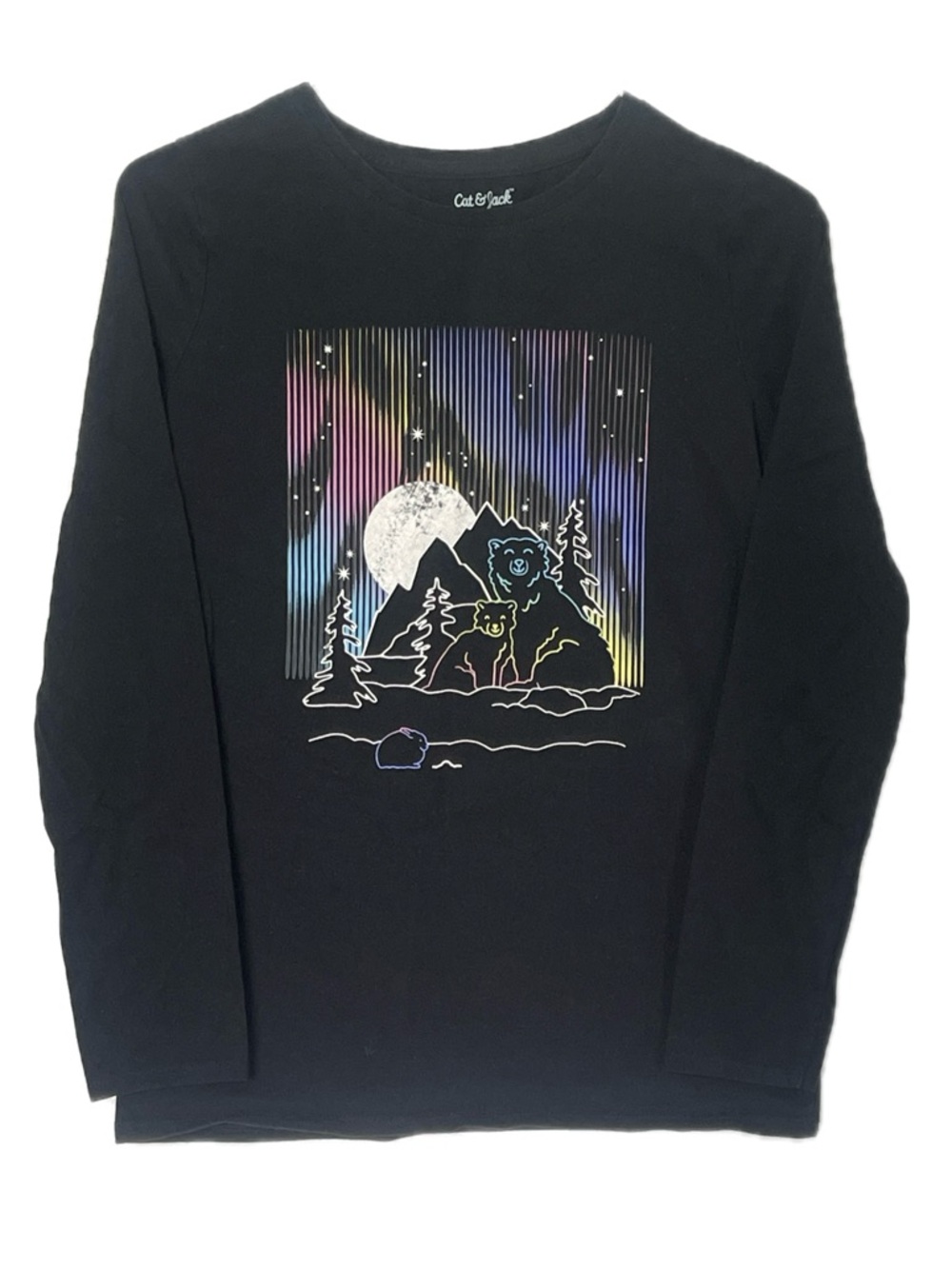 Cat & Jack northern lights bear long sleeve shirt black size XL, fits like a L